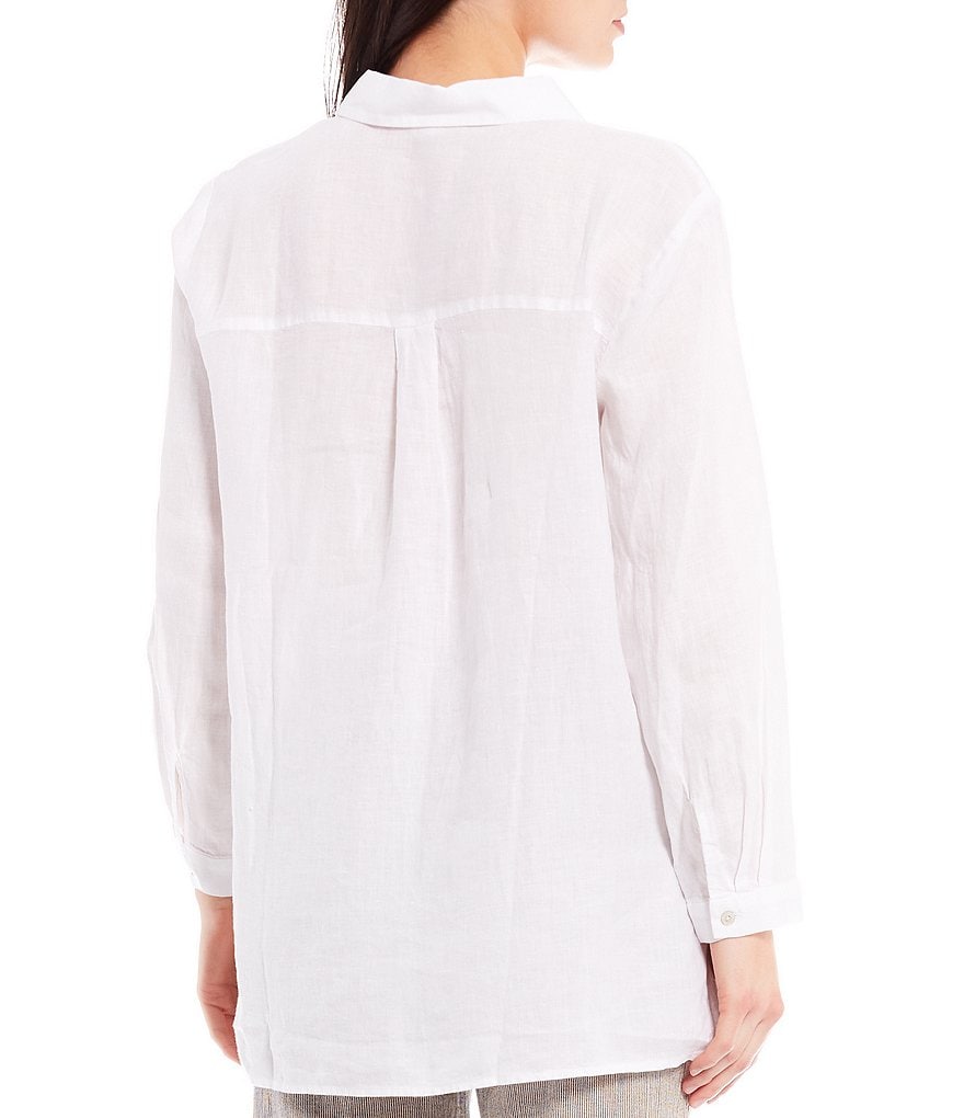 Eileen Fisher Petite Size Organic Handkerchief Linen Classic Collar Boxy Shirt
