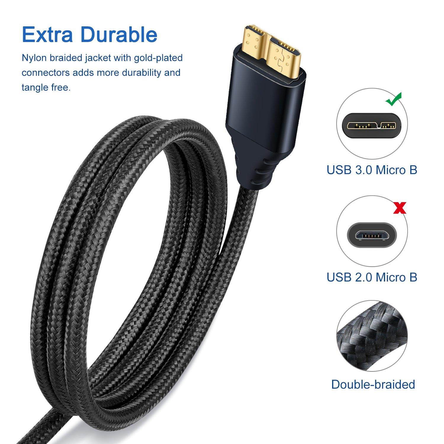Galaxy S5 Charging Cable, Besgoods 3-Pack 6ft Braided Micro USB 3.0 Cable USB A Male to Micro B Charger Cable Compatible for Samsung Galaxy S5, Note 3, Hard Drive - Black White Blue