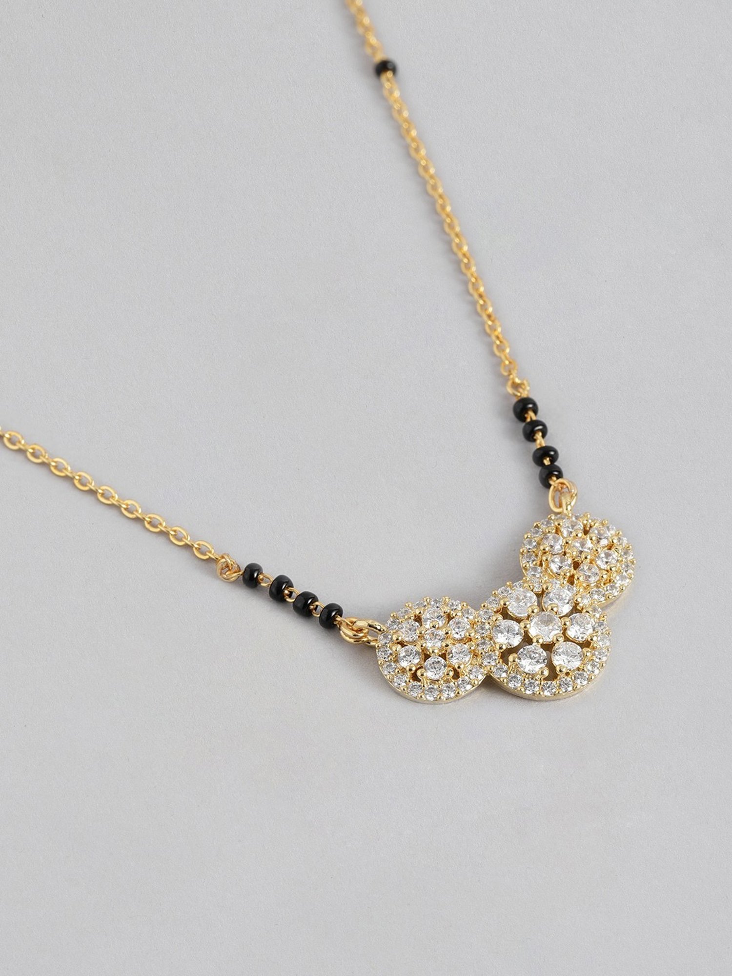 Abdesigns Gold-Plated American Diamond & Black Beaded Mangalsutra