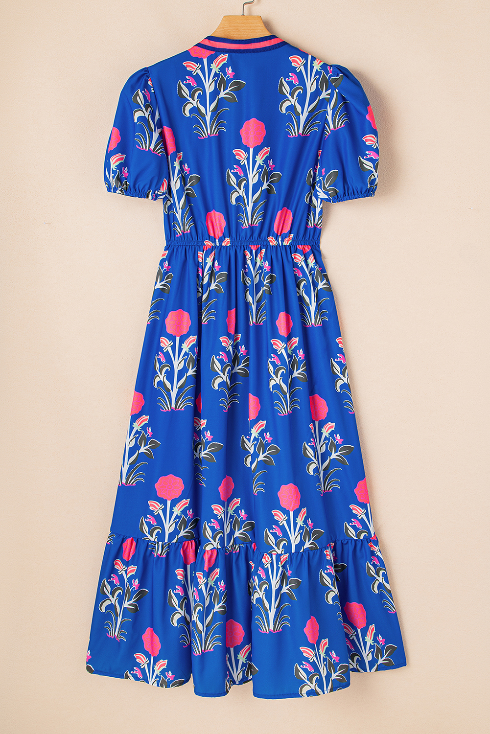 Multicolour Floral Print Split Neck Midi Dress