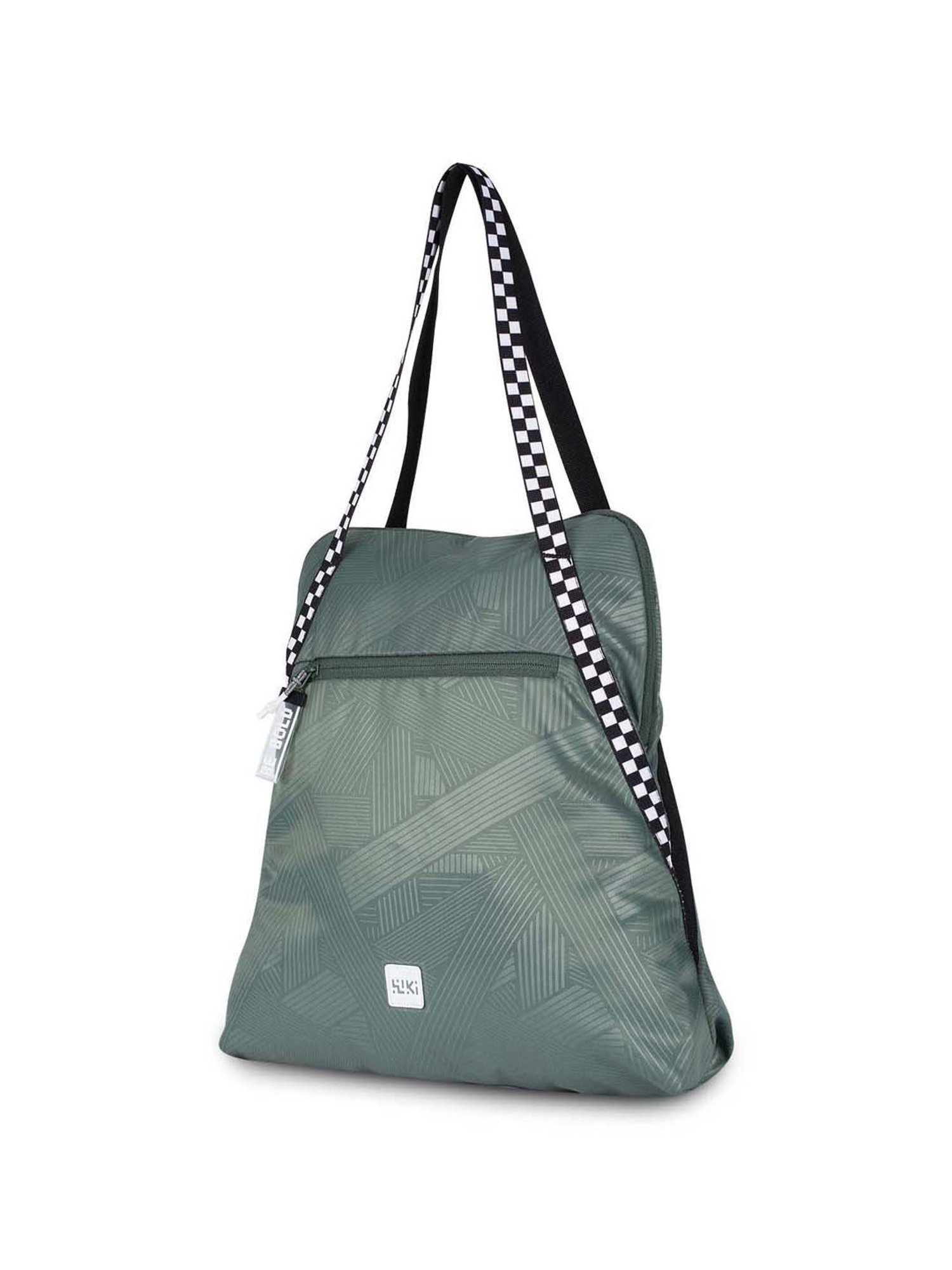 Wiki Bestie Green Striped Medium Tote Handbag