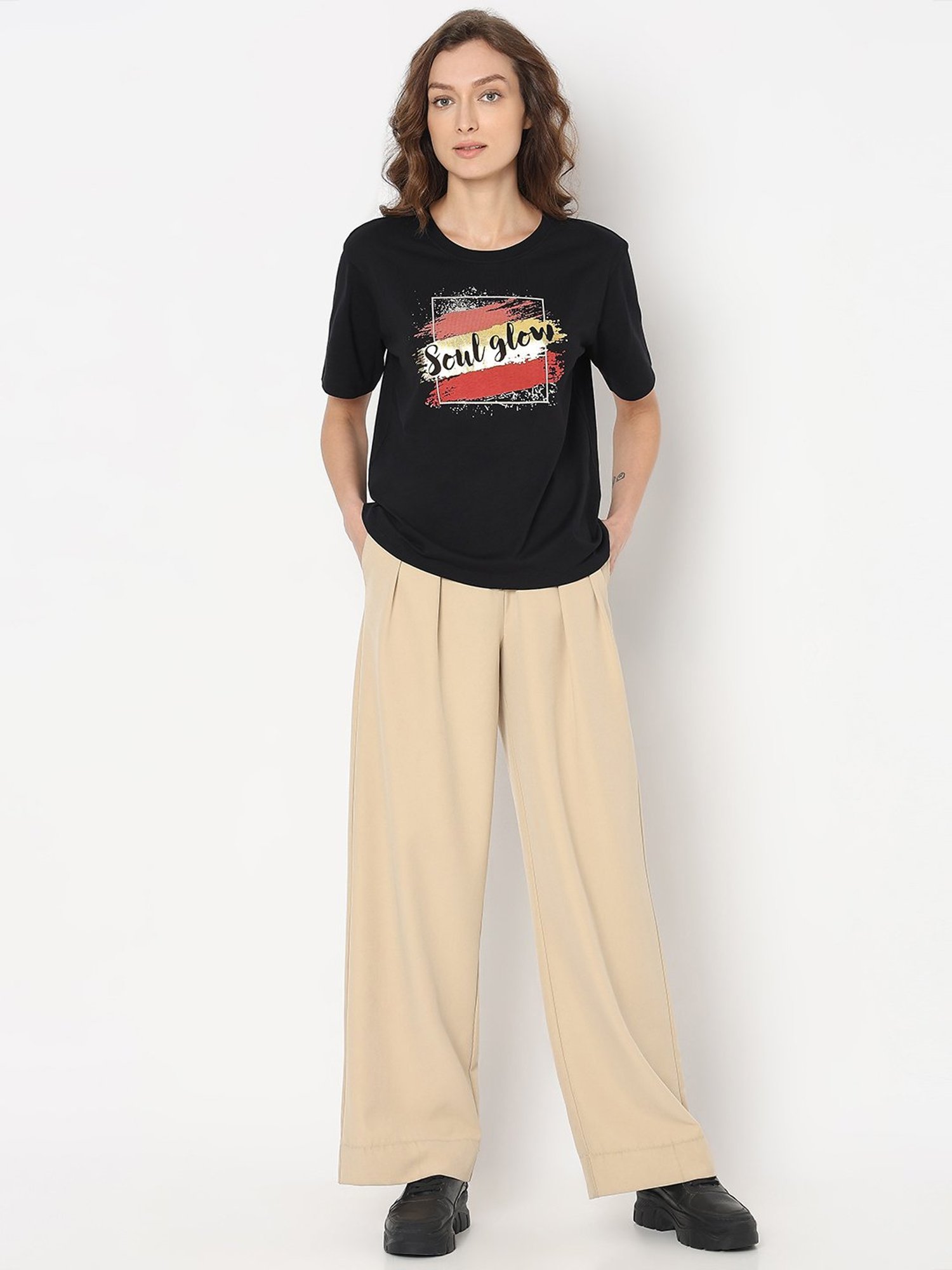 Vero Moda Black Cotton Graphic Print T-Shirt