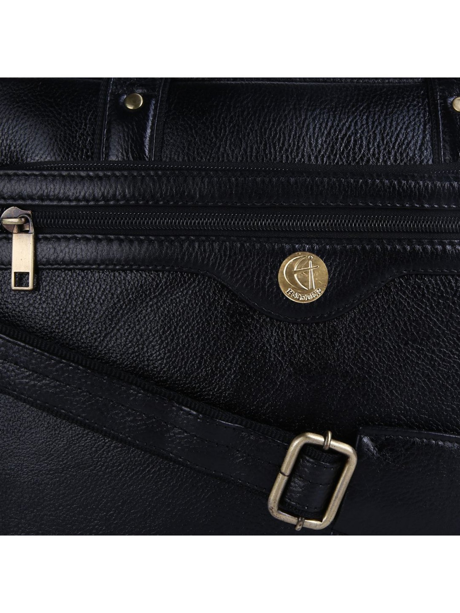 HiLEDER 100% Pure Genuine Leather 14.5 inch Office Laptop Messenger Satchel Travel Bag, Black