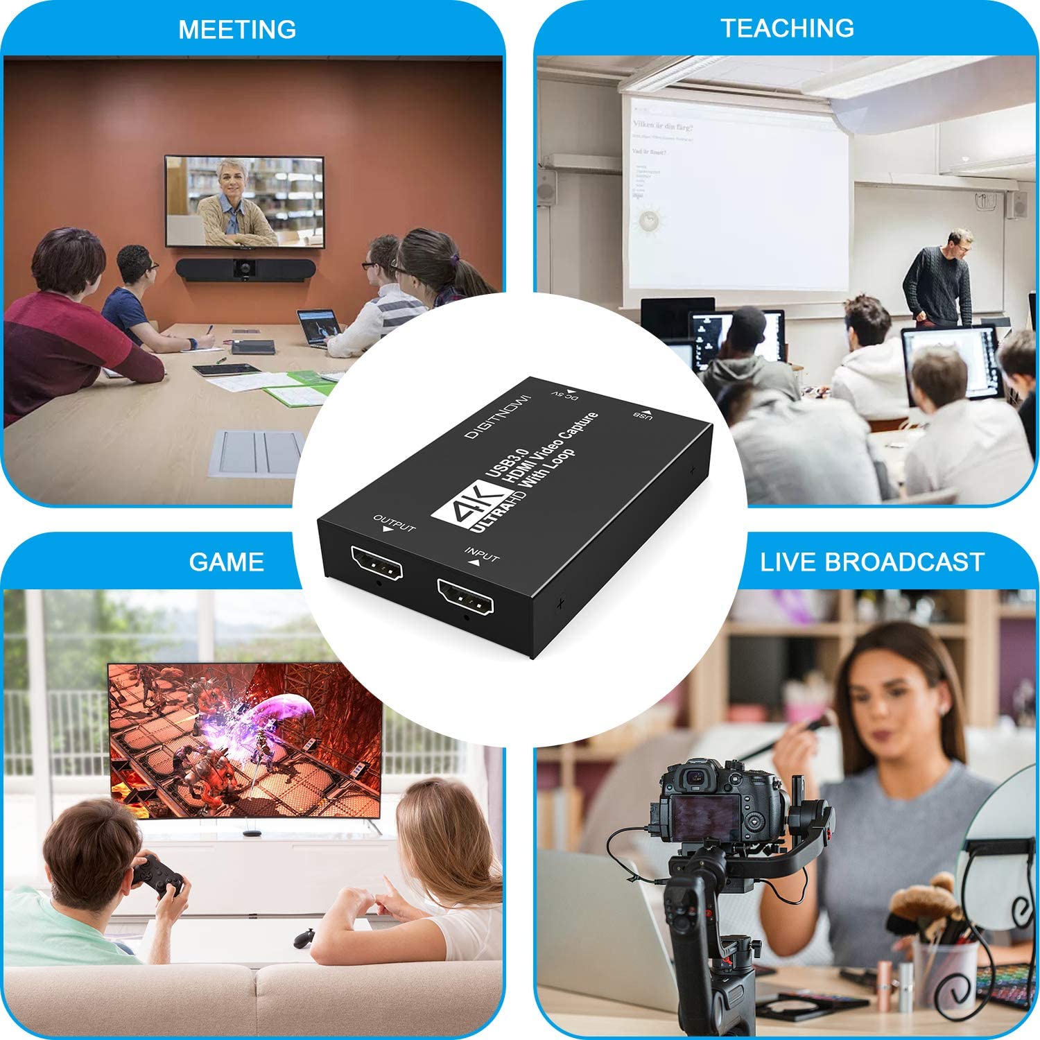 DIGITNOW 4K Video Capture Card with Loop Out, HDMI USB 3.0 Video Capture Device, Full HD 1080P for Live Streaming Broadcasting, Video Conference, Teaching, Gaming