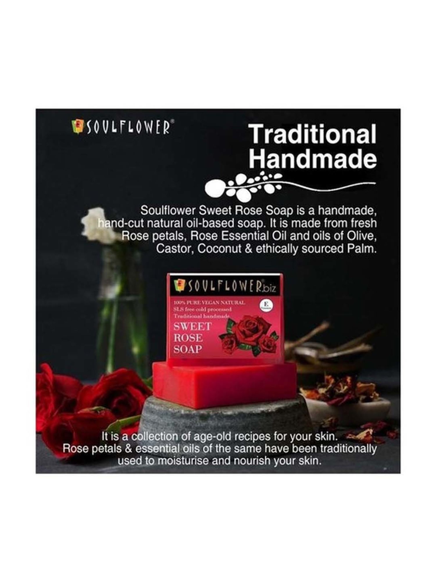 Soulflower Sweet Rose Soap - 150 gm