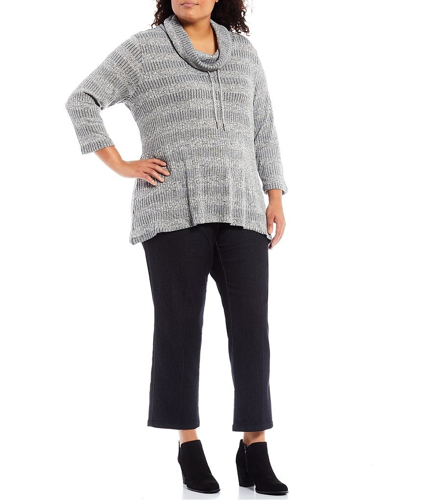 Ruby Rd. Plus Size Ombre Striped 3/4 Sleeve Button Front Long Cardigan