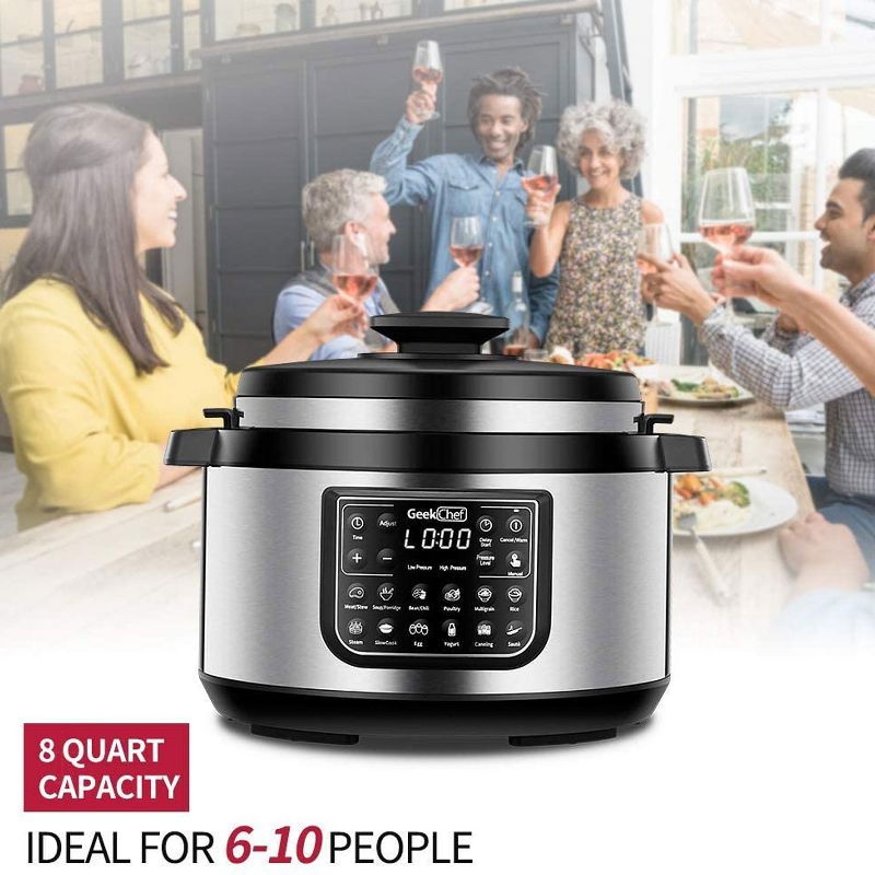 Geek Chef GP80 Plus 12 in 1 Electric 8 Quart Oval Pressure Cooker Sous Vide Digital Slow Cooker with EZ Lock Lid, Accessories, and LCD Display