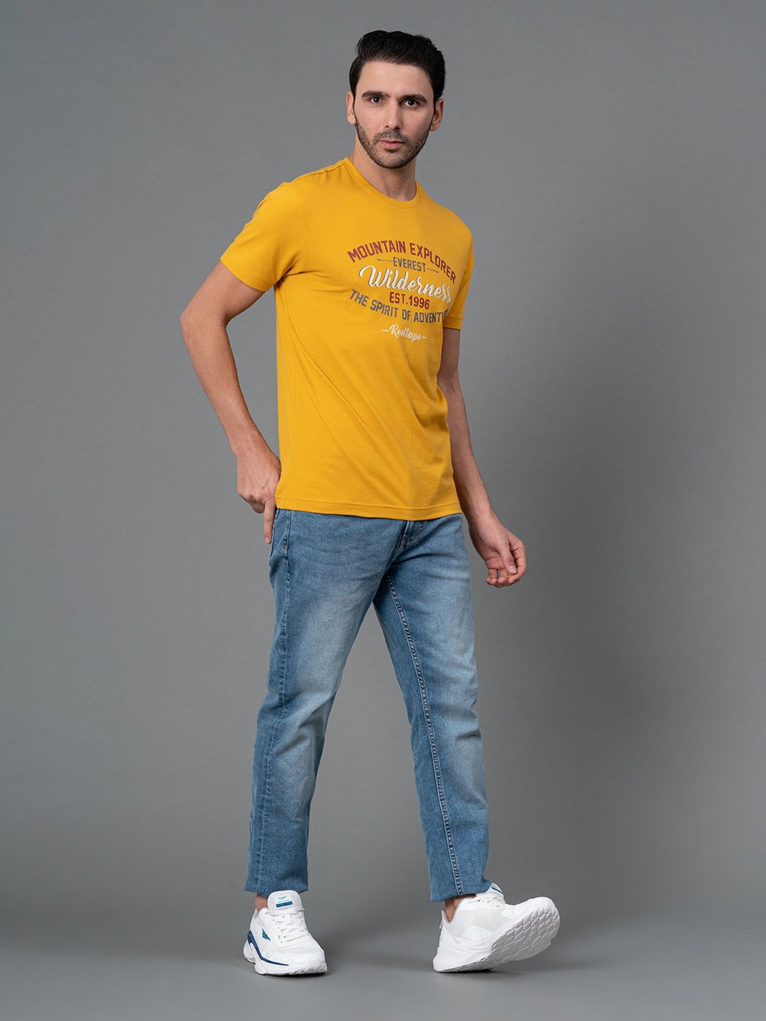 Red Tape Yellow Regular Fit Graphic Print Cotton Crew T-Shirt