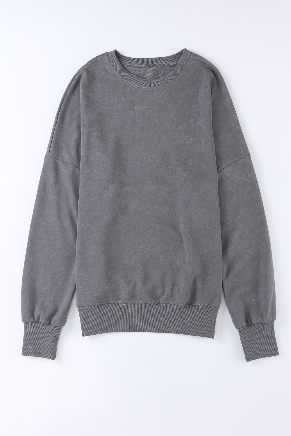 Gray Plain Drop Shoulder Ribbed Trim Oversized Sweatshirt