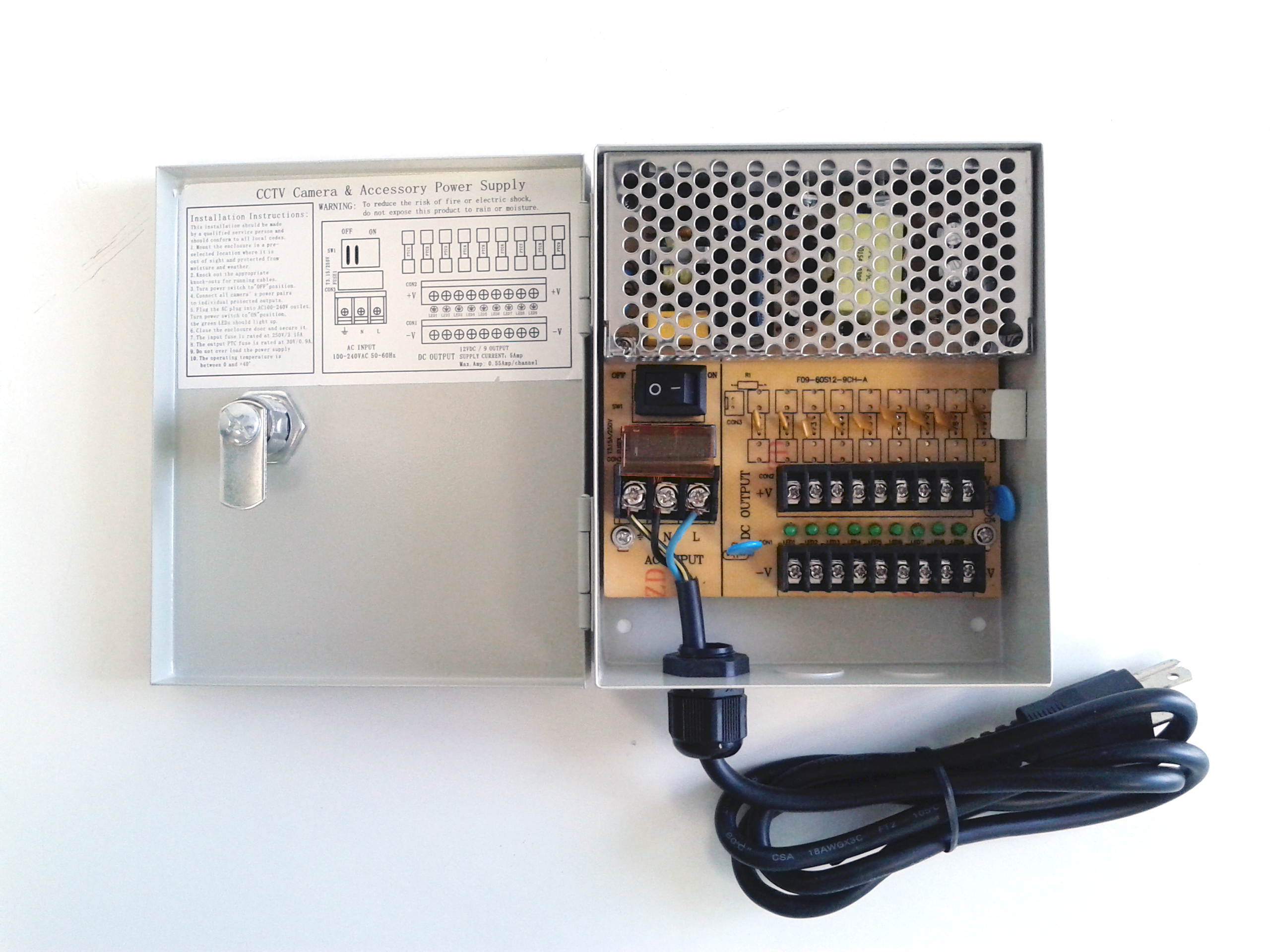 Smart Security Club 9ch CCTV Power Distributor Box Wall-Mount 5 Amp Compact