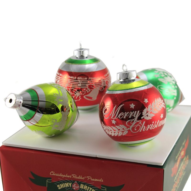 Shiny Brite 5.5" Hs Flocked Tulips & Rounds Merry Christmas Santa Sleigh  -  Tree Ornaments