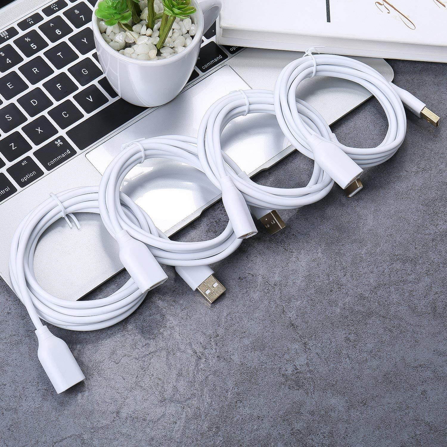 Besgoods 4-Pack 6ft White USB Extension Cables &ndash; USB 2.0 Type A Male to A Female Extension Cable for Keyboard, Mouse, Printer