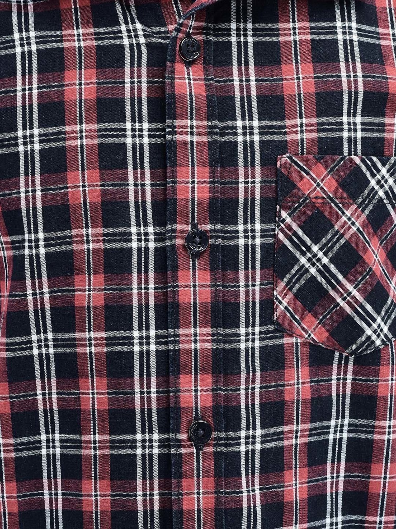Crimsoune Club Kids Red & Navy Cotton Chequered Full Sleeves Shirt