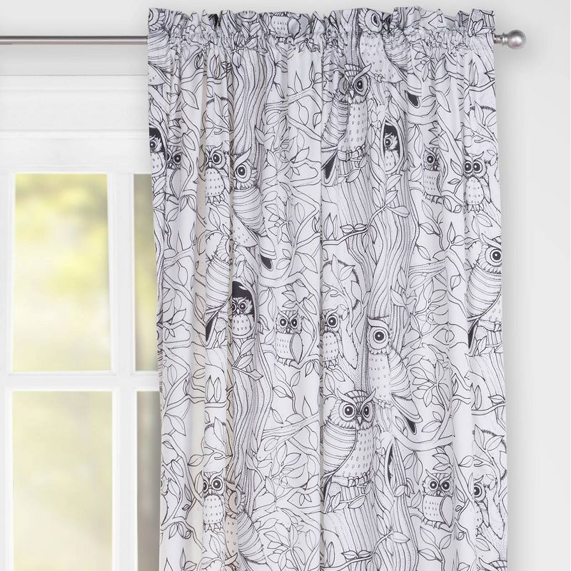 Hooting Owls Hidden Pictures Rod Pocket Curtain Panel - Highlights