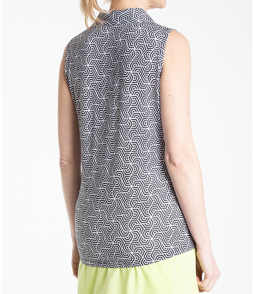 Bette & Court Breeze Sleeveless Print Block Polo Top