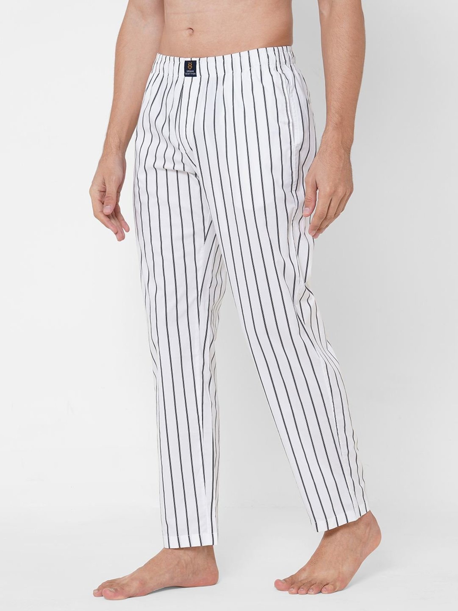 Urban Scottish White Regular Fit Striped Nightwear Pyjamas