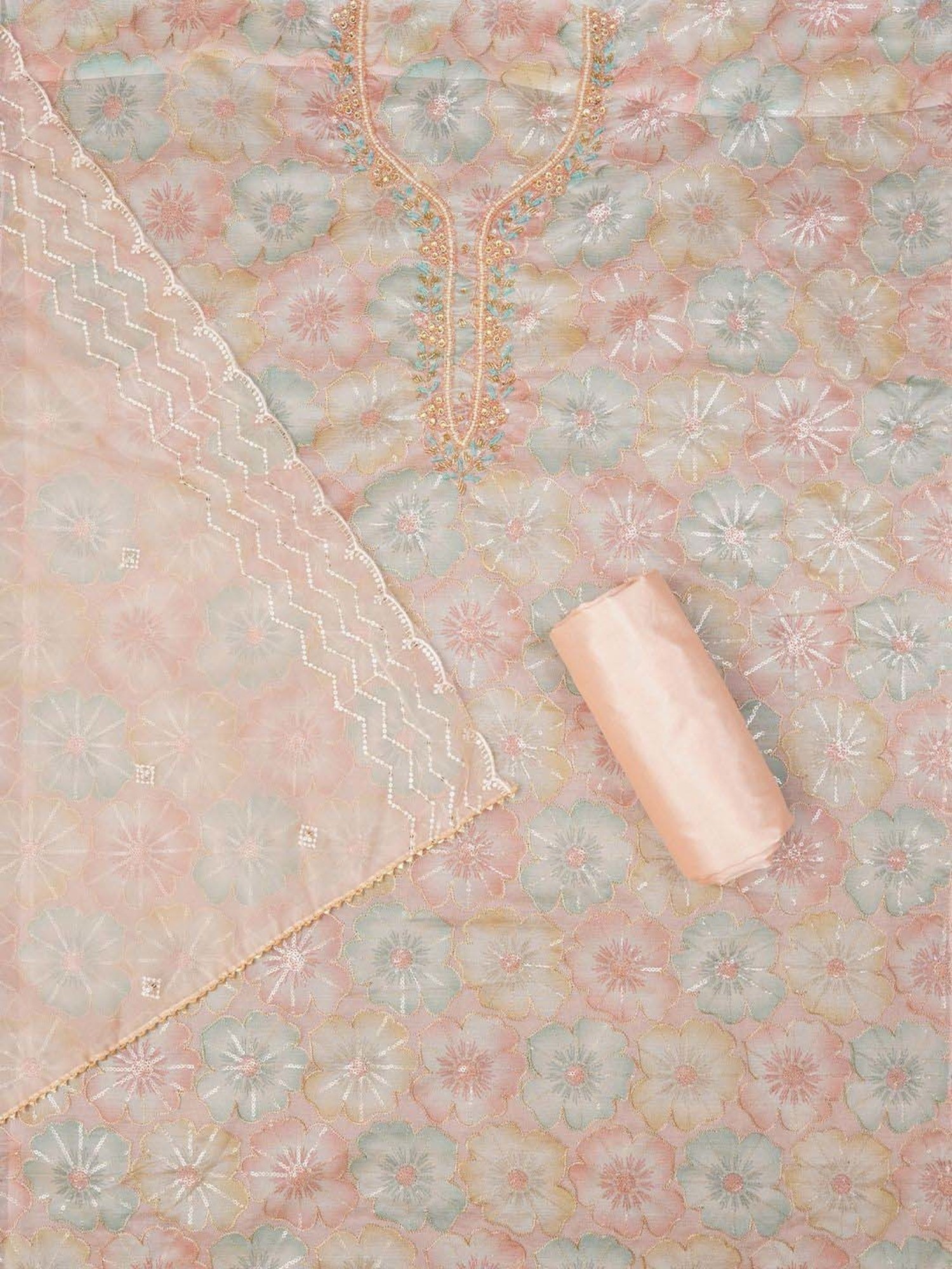 Jaipur Kurti Pink Embroidered Unstitched Dress Material