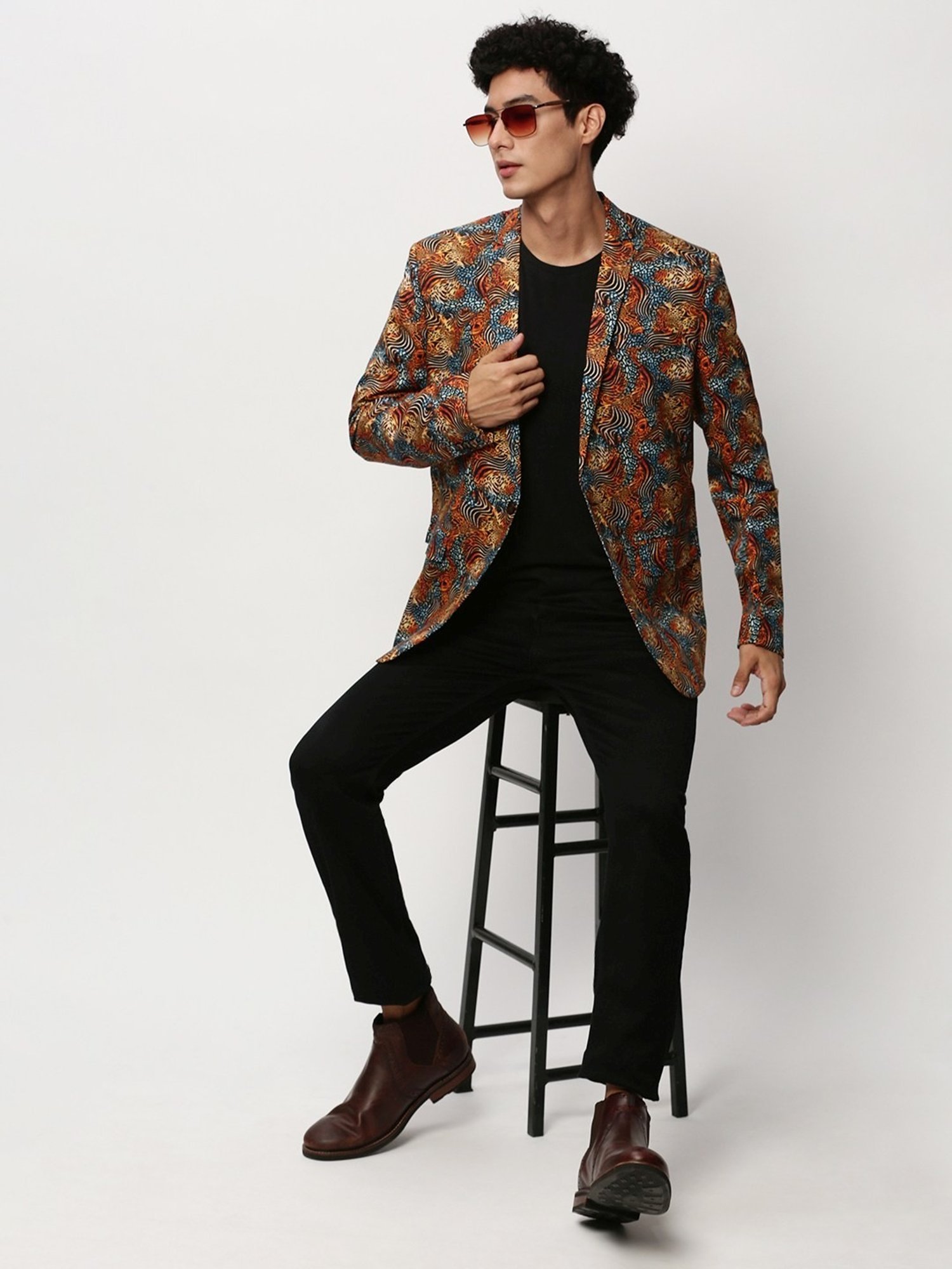 SHOWOFF Orange Slim Fit Printed Blazer