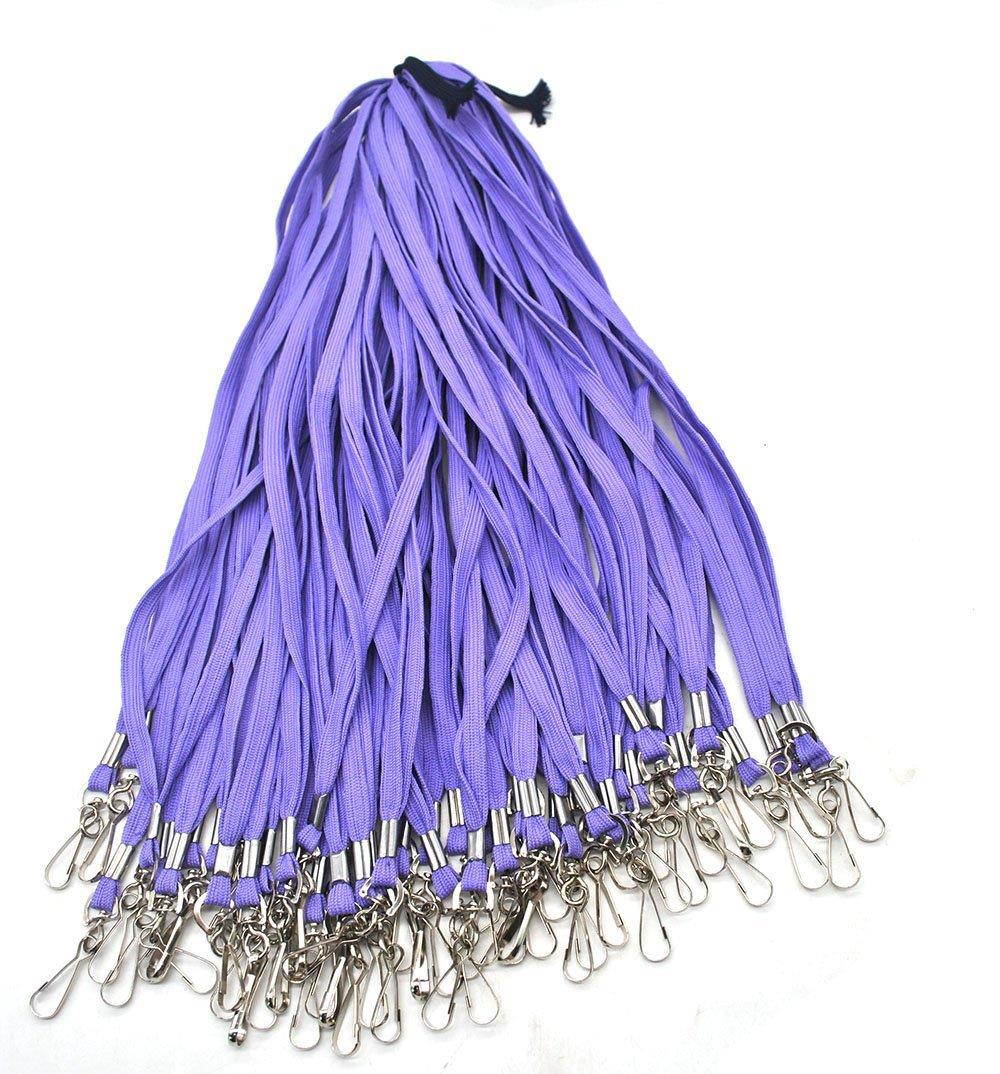 Lanldc 32-Inch Cotton Swivel J-Hook Lanyards Bulk Flat Lanyards for Office ID Name Tags and Badge Holders (50Pcs, Purple)