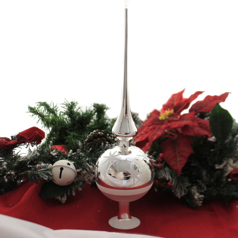 Inge Glas 14.0" 14" Silver Starry Sky Finial Tree Topper Free Standing  -  Tree Toppers