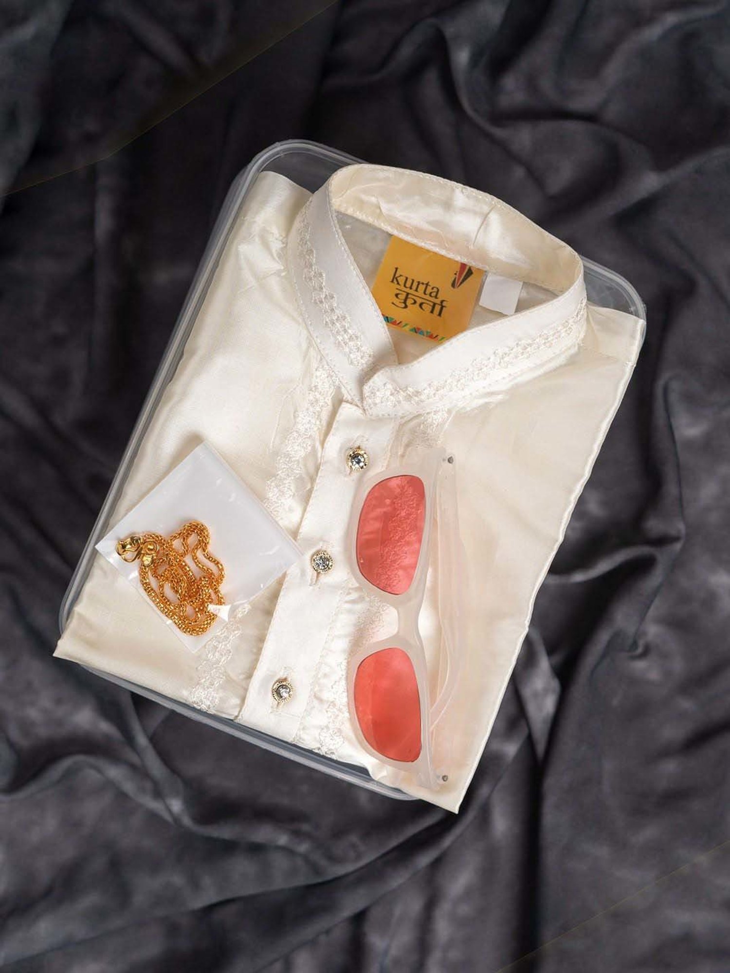 Baby Moo Kids Cream & Green Regular Fit Full Sleeves Kurta Set