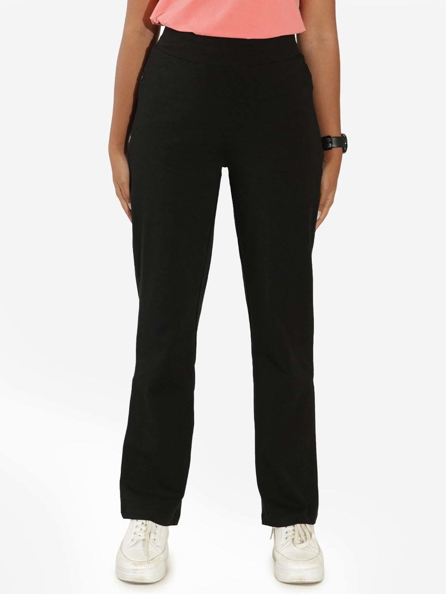 BlissClub Black Cotton Straight Pants