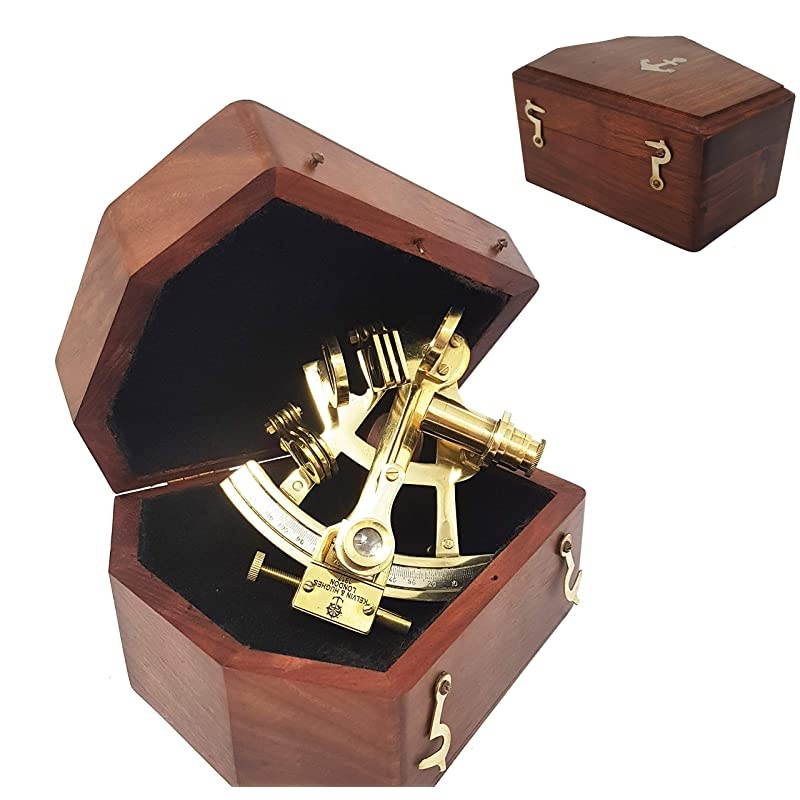 Sextant Navigation Instrument Sextante Navegacion Marine Sextant in Hardwood Gift Box 4 inches Shiny Brass