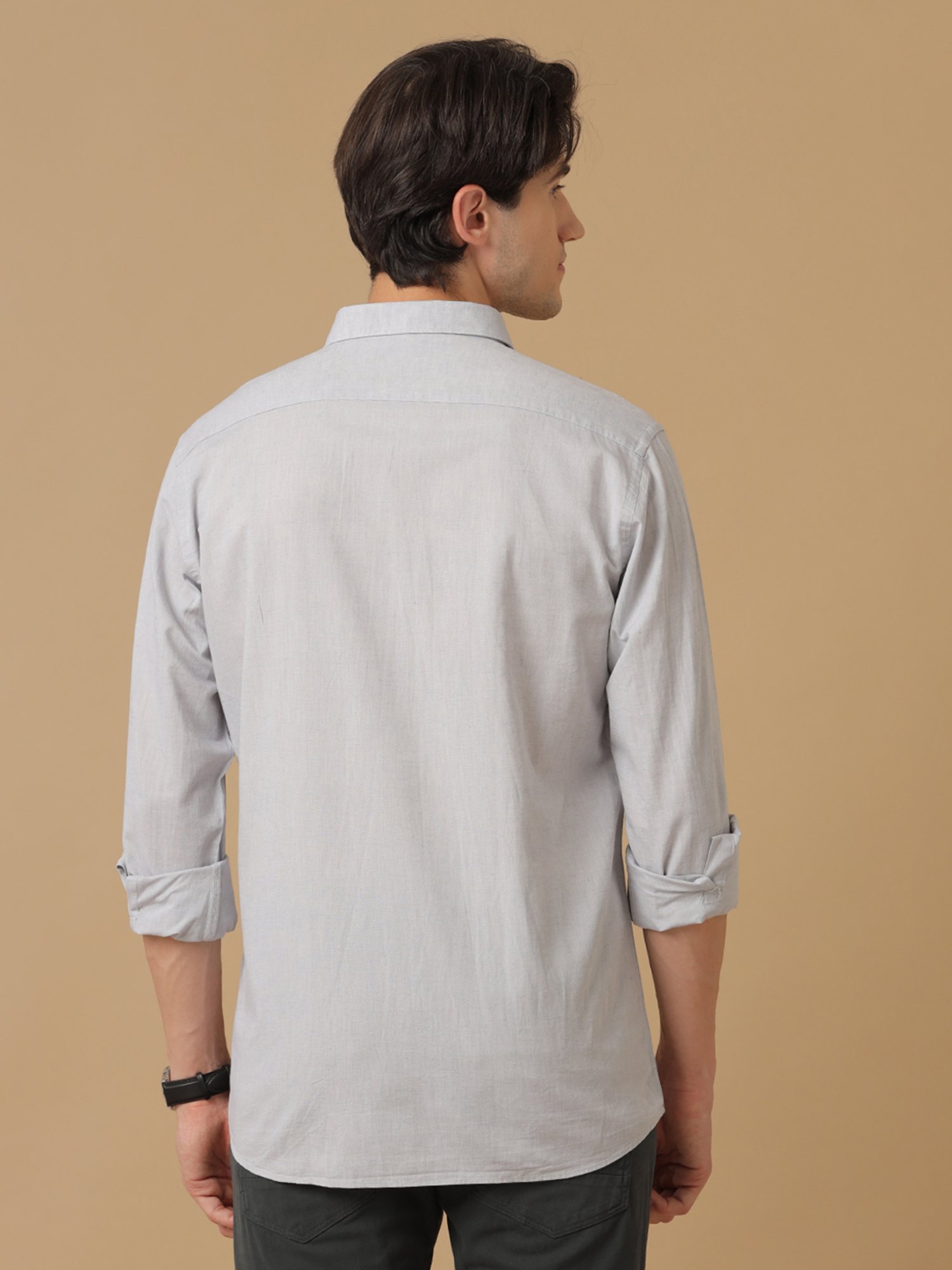 CAVALLO by Linen Club Grey Contemporary Fit Shirt