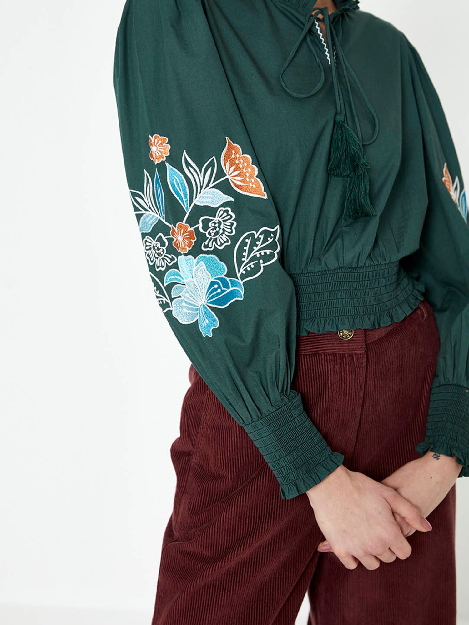Cover Story Green Embroidered Crop Top
