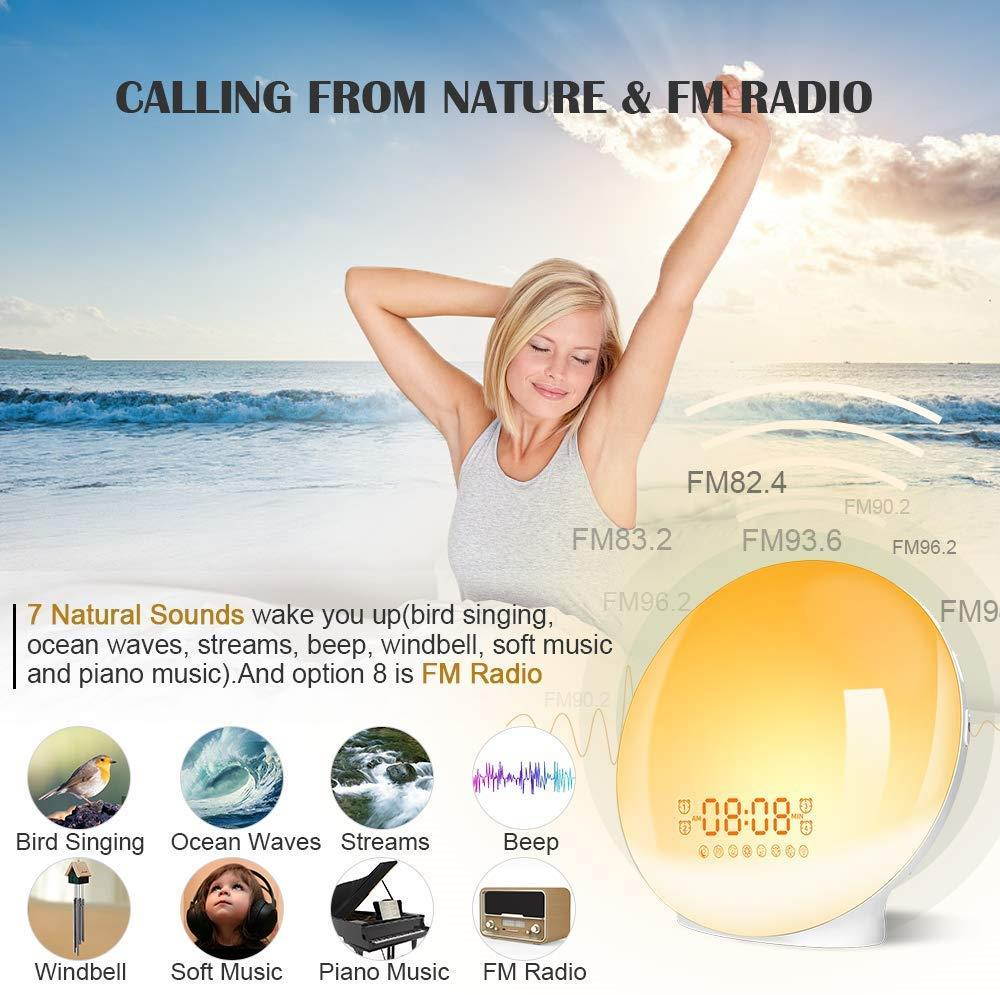 Wake- Up Light, LBell Alarm Clock 8 Colored Sunrise Simulation & Sleep Aid Feature, Dual Alarm Clock with FM Radio, 7 Natural Sound and Snooze for Kids Adults Bedrooms (LB01-Sunrise Alarm Clock)