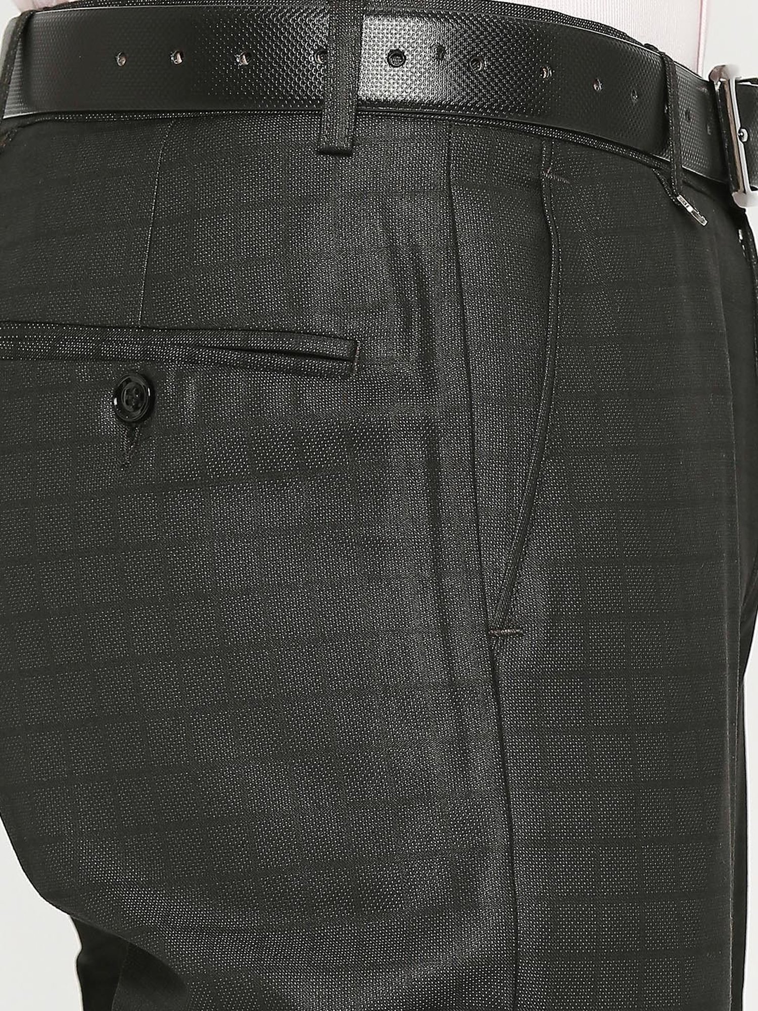 SOLEMIO Black Slim Fit Check Flat Front Trousers