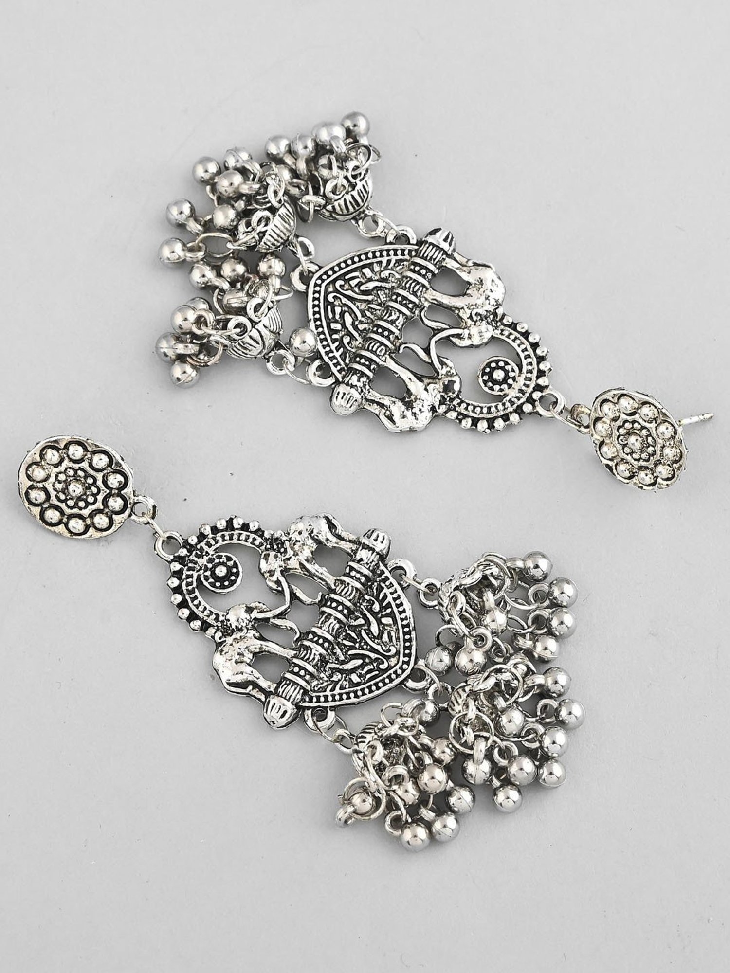 VOJ Silver-Plated Elephant Oxidized Contemporary Drop Earrings for Women