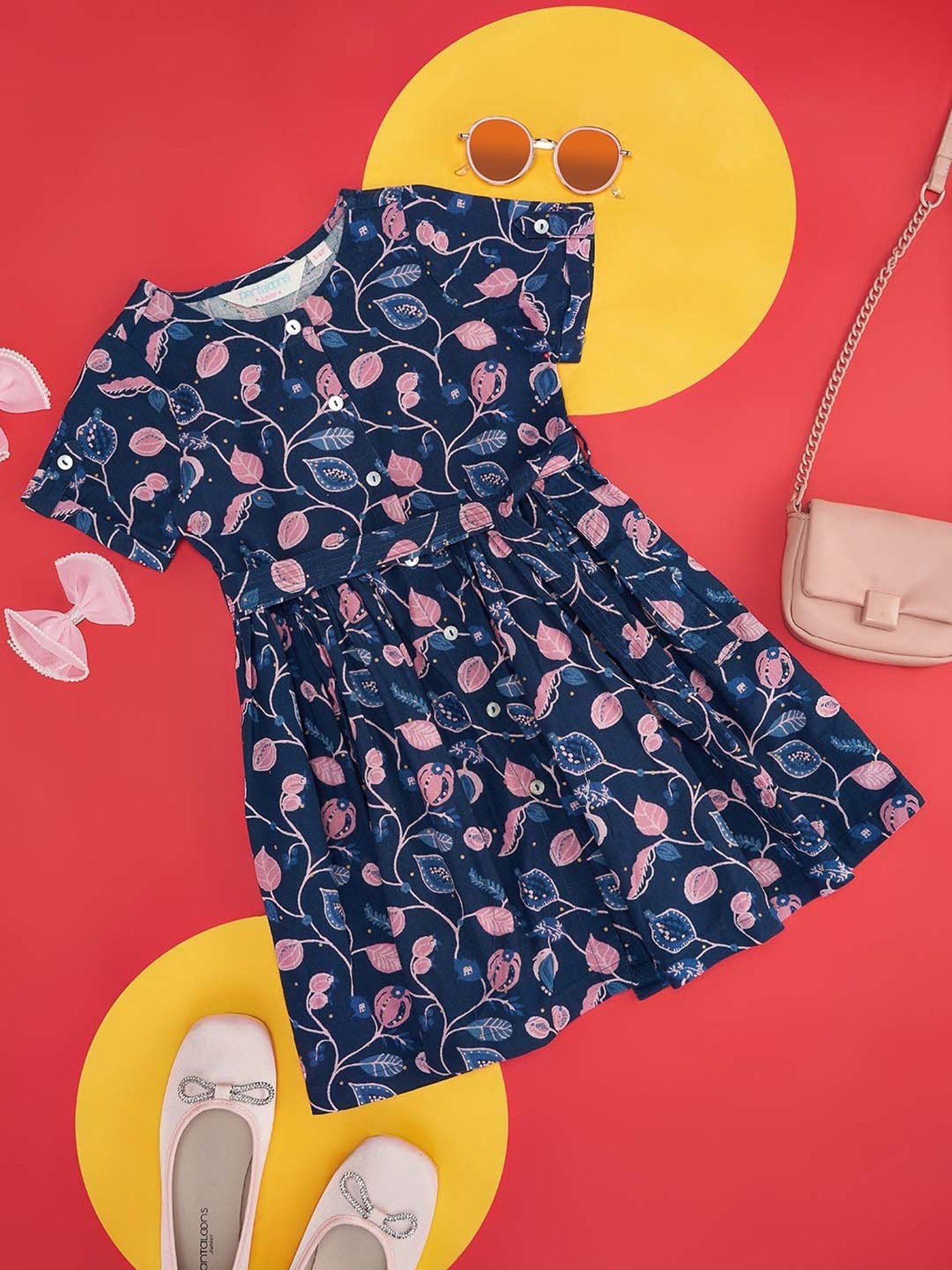 Akkriti by Pantaloons Kids Navy & Pink Cotton Printed Dress