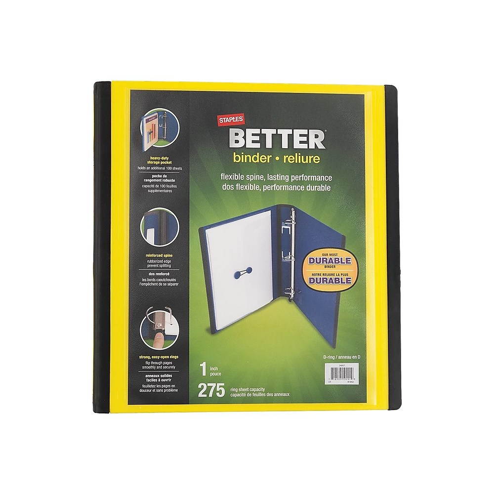 Staples Better 1-Inch D 3-Ring View Binder Yellow (19064) 827601