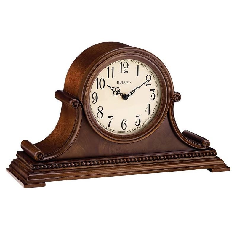 Bulova B1514 Asheville Battery Powered Chiming Mantel Clock with 3 Chime Options and Volume Control, Brown Cherry Finish