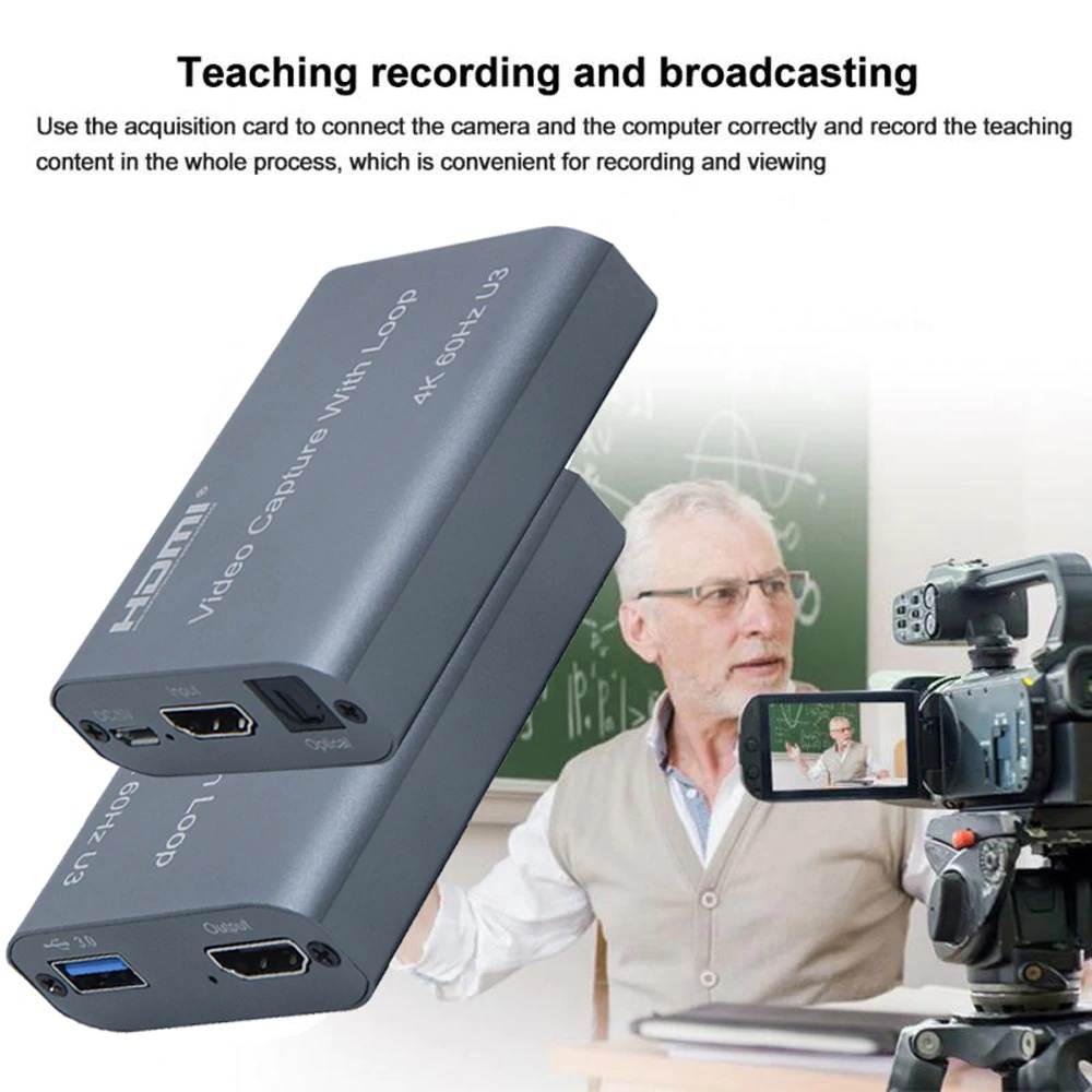 4K 60HZ USB 3.0 Loop Out Audio Video Capture Card 1080P 60fps HDMI Video Grabber Box for PS4 Game Camera Recorder Live Streaming
