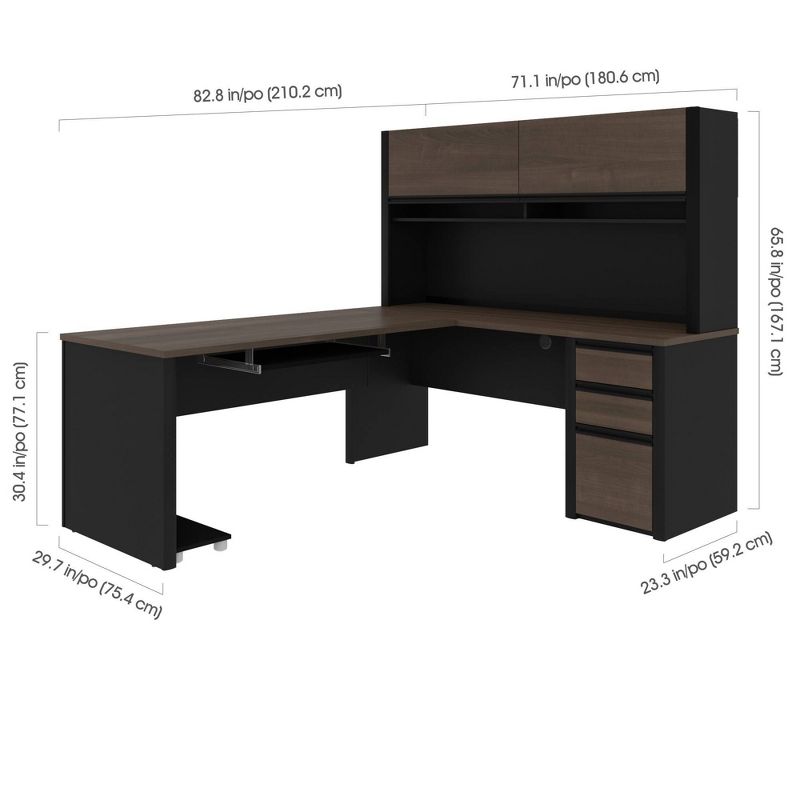 Connexion L Shaped Workstation with Hutch Antigua/Black - Bestar