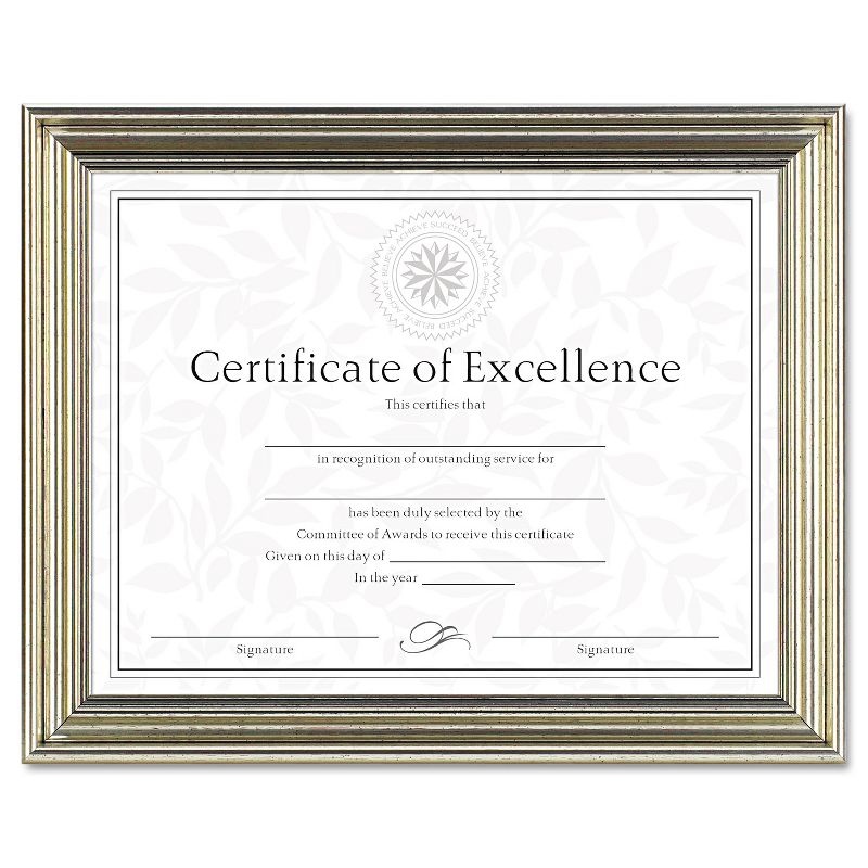 Dax Antique Colored Document Frame w/Certificate Plastic 8 1/2 x 11 Silver N1818N2T