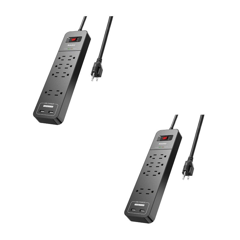 Huntkey 2 x SMC807 Power Strip with 8 Standard American Sockets, 2 5V/2.4A USB Ports, and 6 Foot Heavy Duty Cord, Black (2 Pack)
