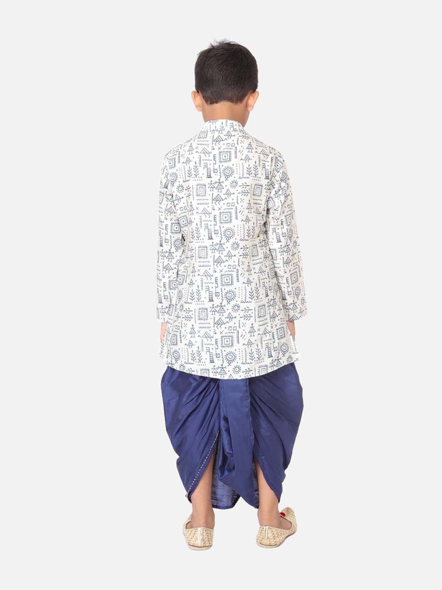 TABARD Kids White & Blue Cotton Printed Kurta Set