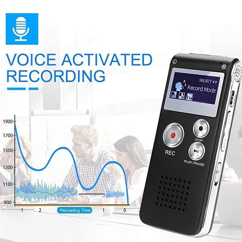 Digital Voice Recorder, 16GB Voice Activated Recorder with Playback,  Mini Audio Recorder for Lectures, Meetings, Interviews, Portable Tape Dictaphone with USB, MP3
