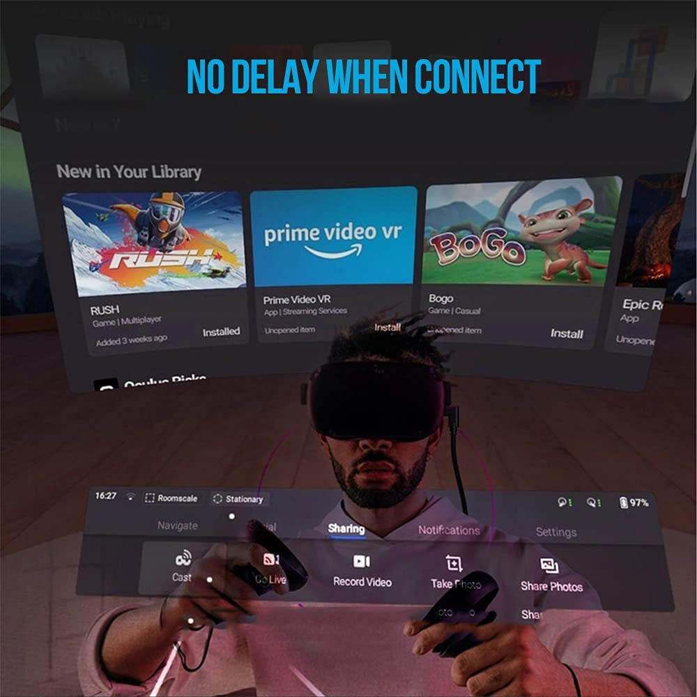 Oculus Quest 2 Link Cable, 16FT / 5M Link Virtual Reality Headset Cable for Oculus Quest 2, USB A to C 3.0 Fast Charging and Data Transmission for Cellphone & PC VR Headset (Gray)