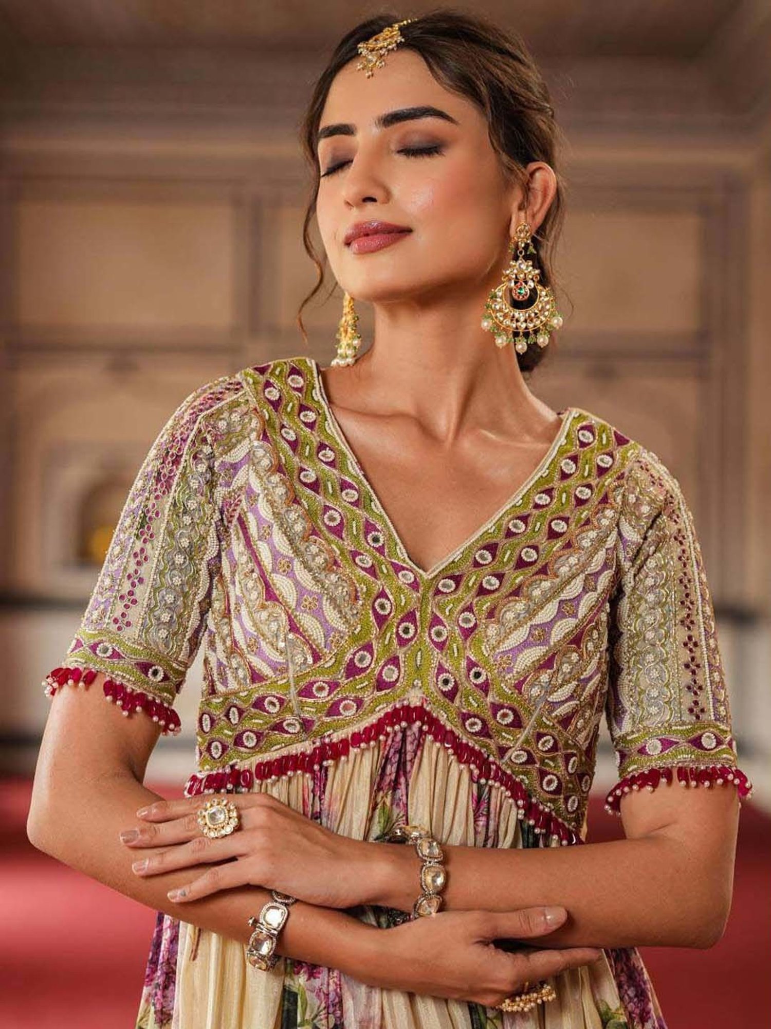 Saffron Threads Red Ethnic Dresses