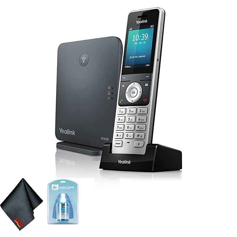 W60P Wireless DECT IP Cordless Office Phone and Base Station with 6AVE Universal Screen Cleaner