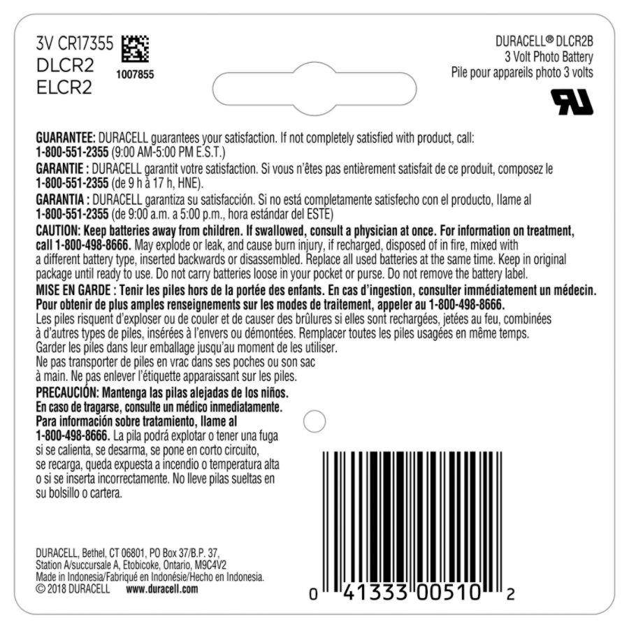 Duracell Specialty High-Power Lithium Battery, Cr2, 3 V DLCR2BPK