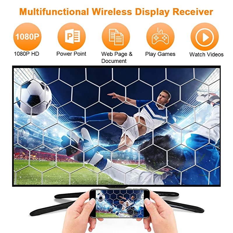 Wireless Display Adapter  4Kamp5Gamp1080P Wireless HDMI Adapter Miracast Dongle Streaming Media Player Mirroring Screen from Small to Big Screen Support 24G5G Miracast Airplay DLNA