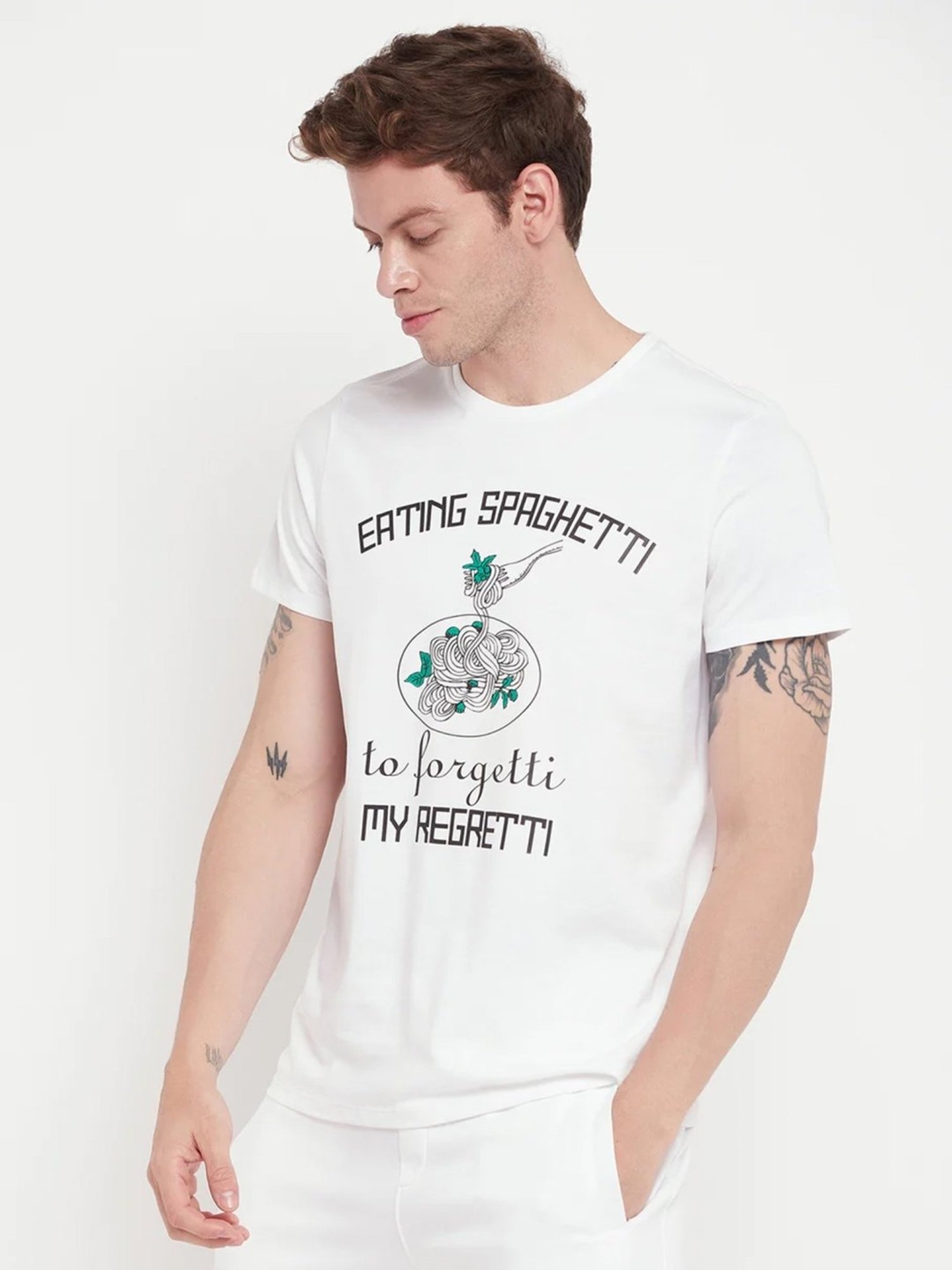 Edrio White Cotton Relaxed Fit Printed T-Shirt