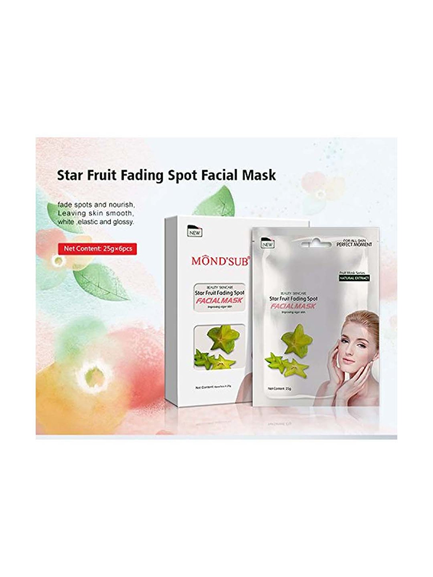 MONDSUB Starfruit Beauty Sheet Masks (Pack of 6) - 25 gm Each