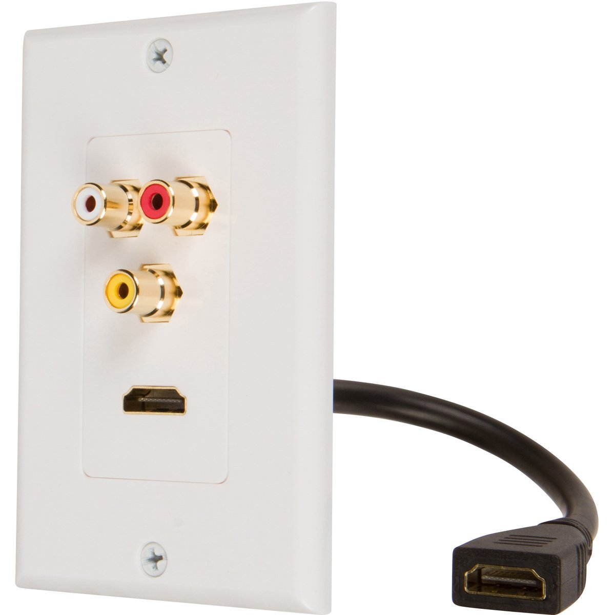 Buyer's Point HDMI Pigtail RCA Wall Plate [UL Listed] with Single Gang Low Voltage Mounting Bracket Device Pack of 25 with White Kit