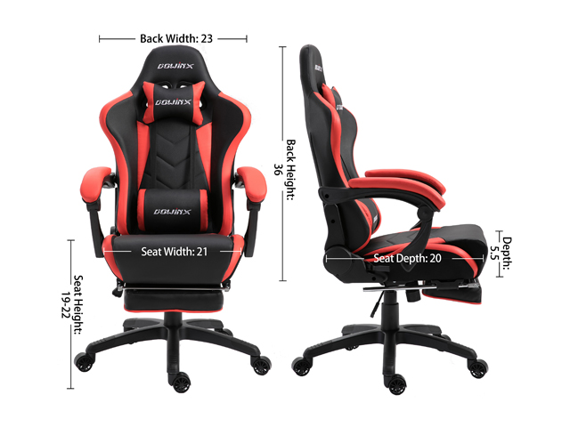 Dowinx Gaming Chair Ergonomic Office Recliner for Computer with Massage Lumbar Support, Racing Style Armchair PU Leather E-Sports Gamer Chairs with Retractable Footrest (Black&Gray)